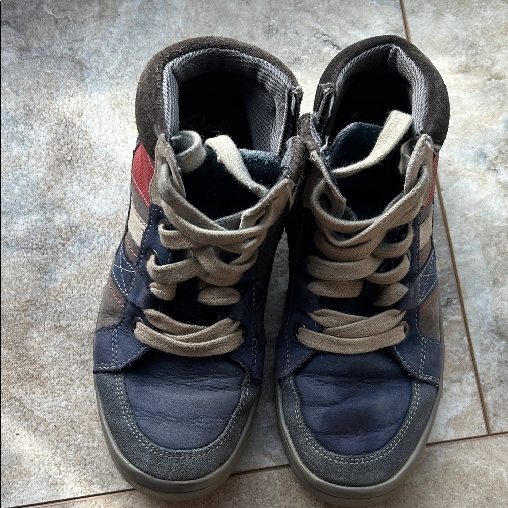 Clarks Kids High-Top Sneakers - Navy, Red, and Charcoal
